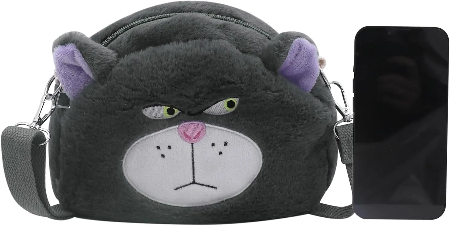 Cute Dog Bear Plush Crossbody Purse for Women Small Fluffy Satchel Shoulder Bag Messenger Bag Handbag Purse