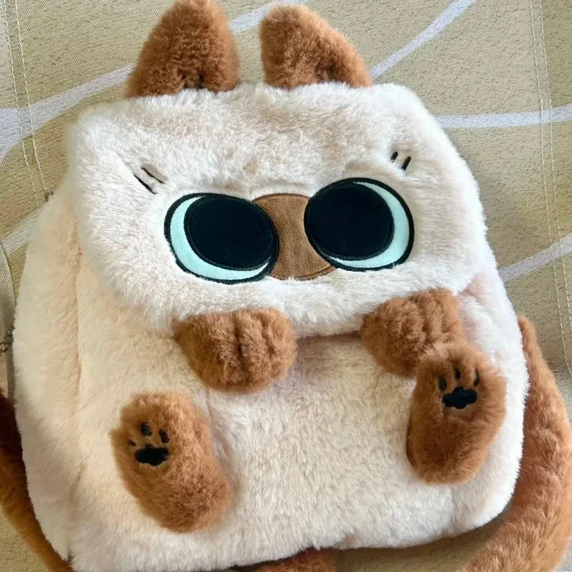 Cute Fluffy Brown Burmese Cat Plush Bag