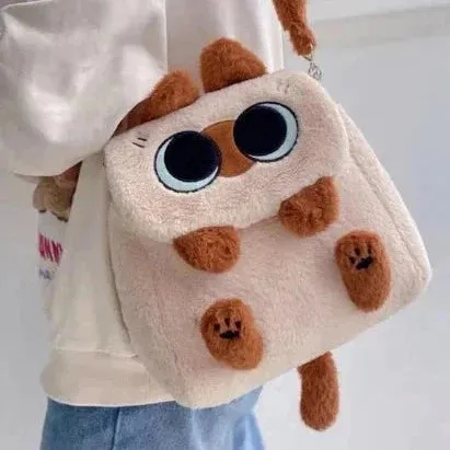 Cute Fluffy Brown Burmese Cat Plush Bag