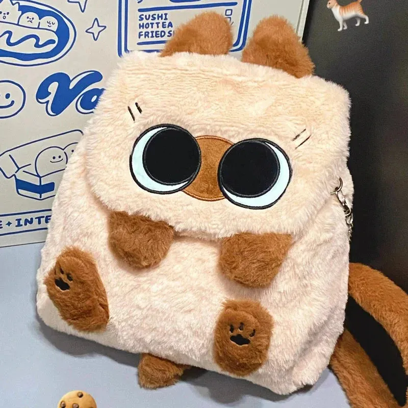 Cute Fluffy Brown Burmese Cat Plush Bag