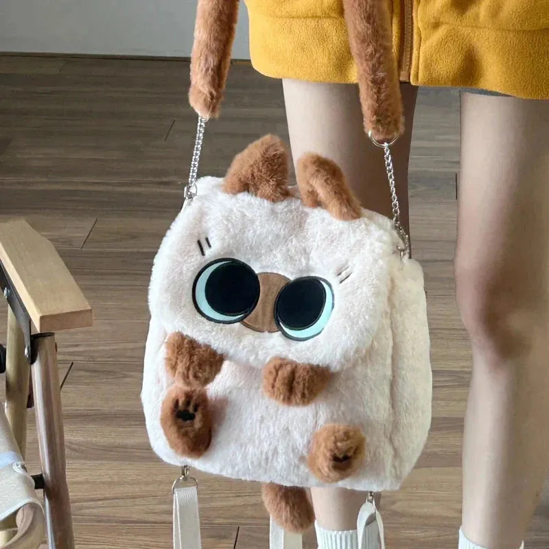 Cute Fluffy Brown Burmese Cat Plush Bag