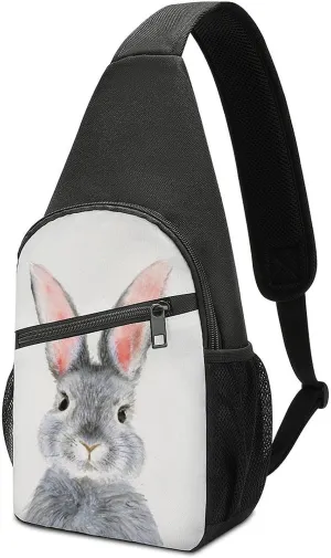 Cute Fluffy Grey Rabbit Crossbody Bags Chest Bag Sling Backpack Adjustable Shoulder Bag for Cycling Camping Hiking Sports Travel pattern69