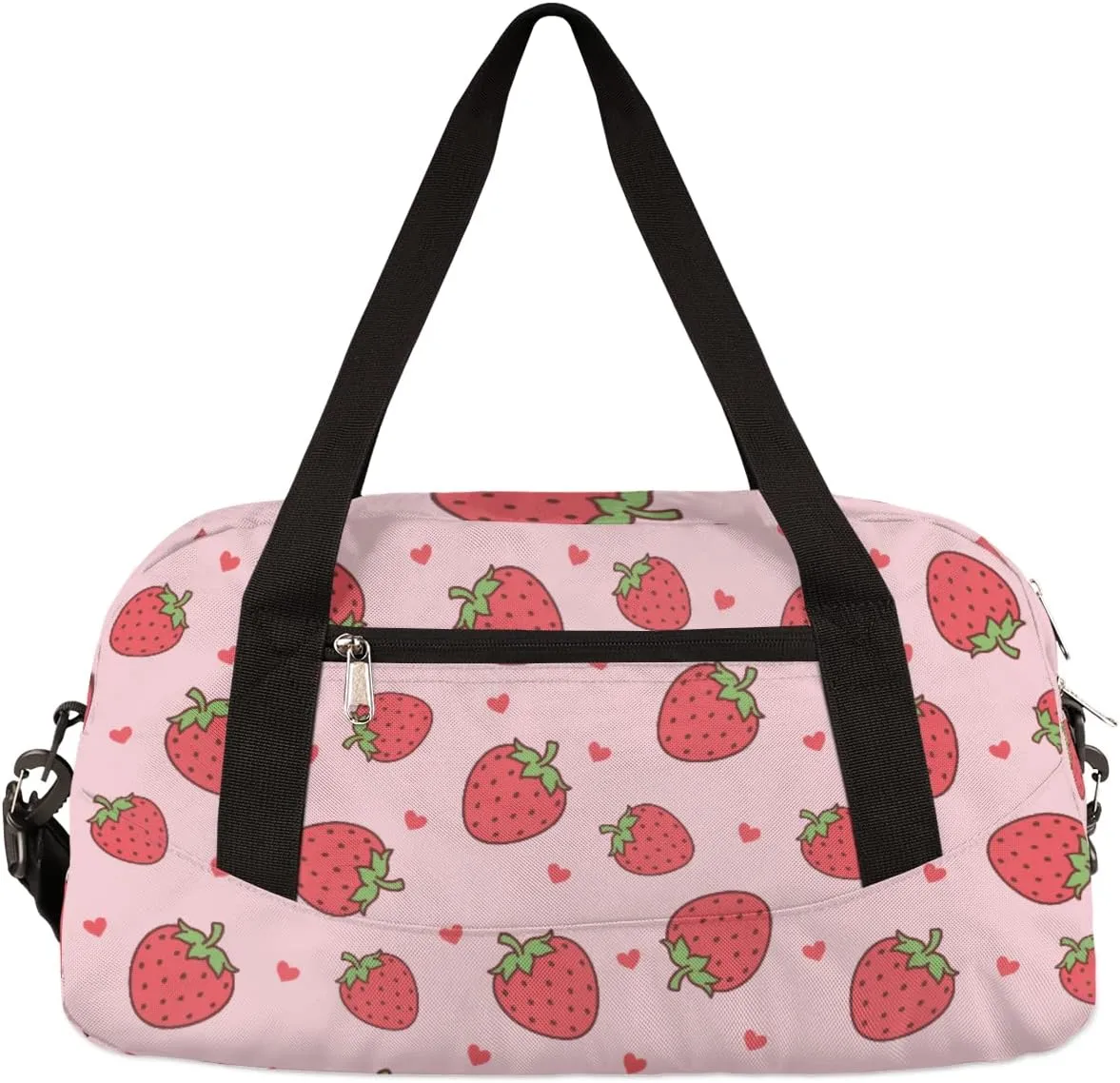 Cute Fruit Strawberry Kids Duffle Bag for Boys Girls Dance Bag,Red Love Heart Sport Gym Bags Overnight Travel Bags Teen Kids Weekender Bag for School Practice Gymnastic Ballet