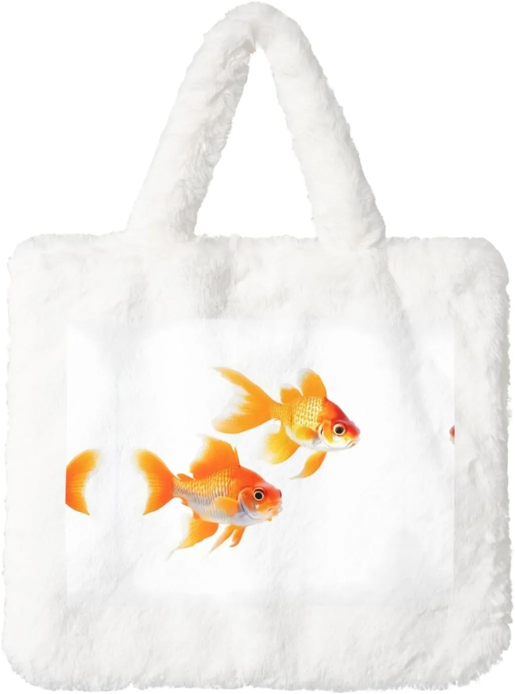 Cute Goldfishes Printing Fluffy Shoulder Bag Ladies Plush Underarm Bag Tote Bag Furry Purse Handbag For Work Travel