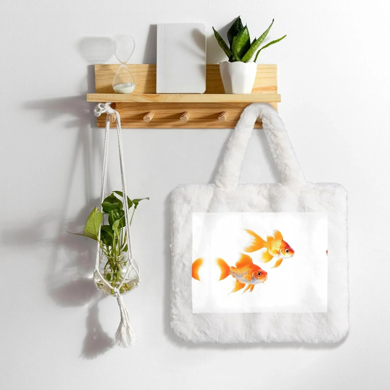 Cute Goldfishes Printing Fluffy Shoulder Bag Ladies Plush Underarm Bag Tote Bag Furry Purse Handbag For Work Travel