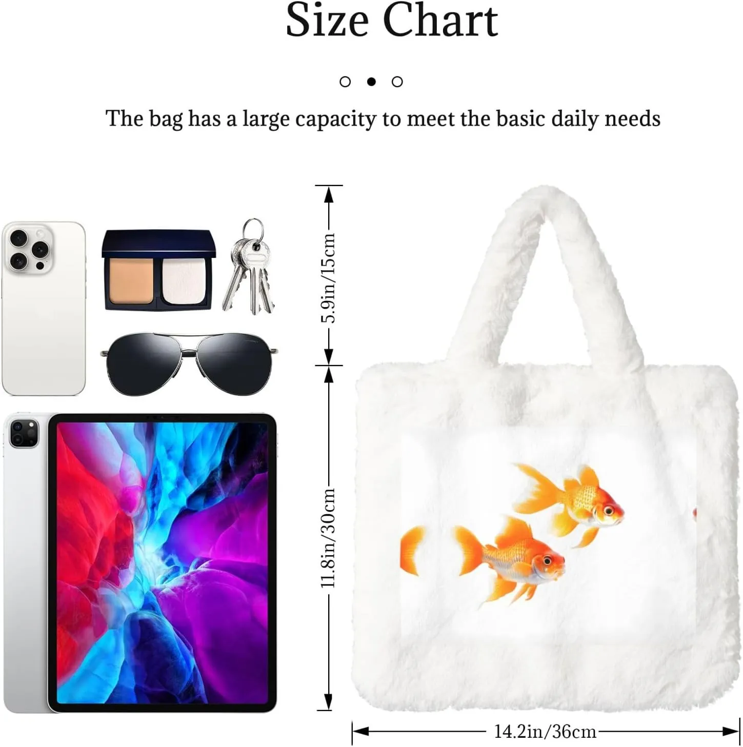 Cute Goldfishes Printing Fluffy Shoulder Bag Ladies Plush Underarm Bag Tote Bag Furry Purse Handbag For Work Travel