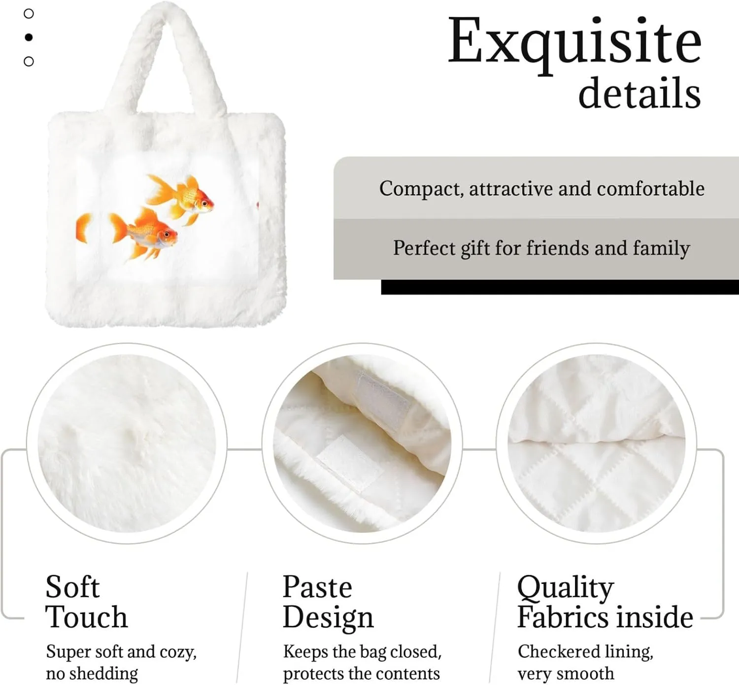 Cute Goldfishes Printing Fluffy Shoulder Bag Ladies Plush Underarm Bag Tote Bag Furry Purse Handbag For Work Travel