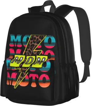 Cute Moto Mom Motocross Mother Racing Dirt Bike Backpack Casual Laptop Backpack Large Capacity Double Shoulder Bag Travel Daypack For Women Men