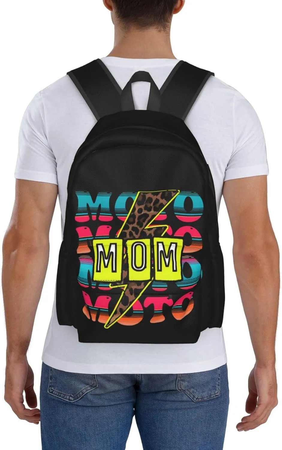 Cute Moto Mom Motocross Mother Racing Dirt Bike Backpack Casual Laptop Backpack Large Capacity Double Shoulder Bag Travel Daypack For Women Men