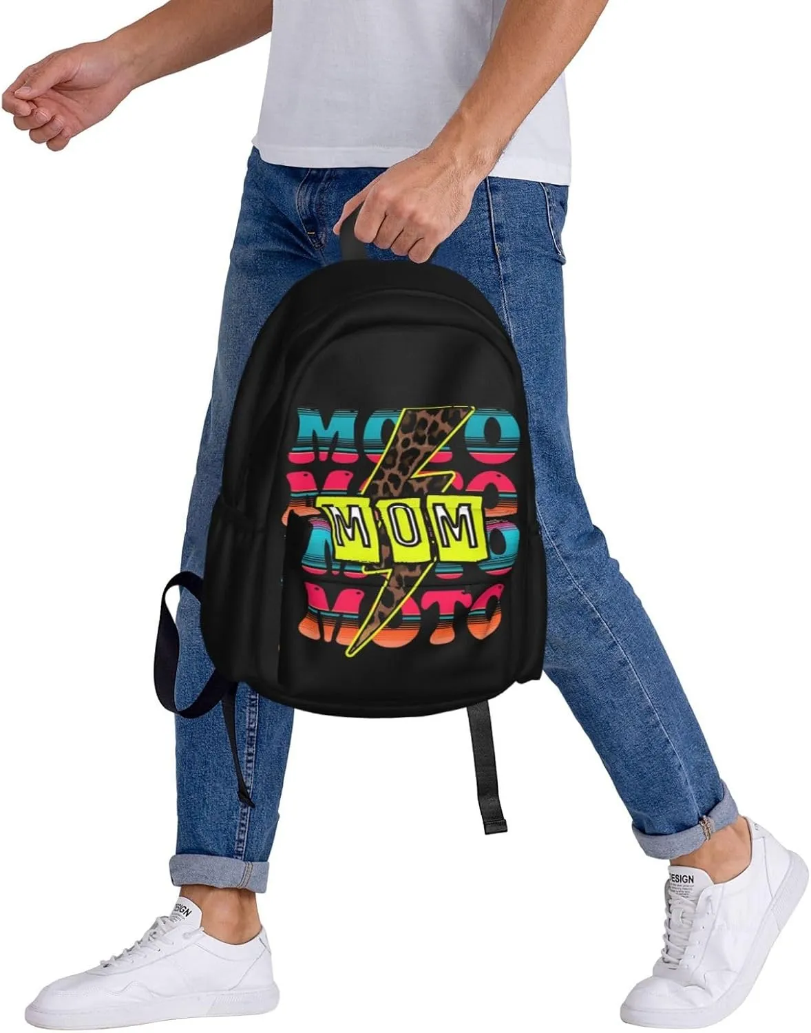 Cute Moto Mom Motocross Mother Racing Dirt Bike Backpack Casual Laptop Backpack Large Capacity Double Shoulder Bag Travel Daypack For Women Men