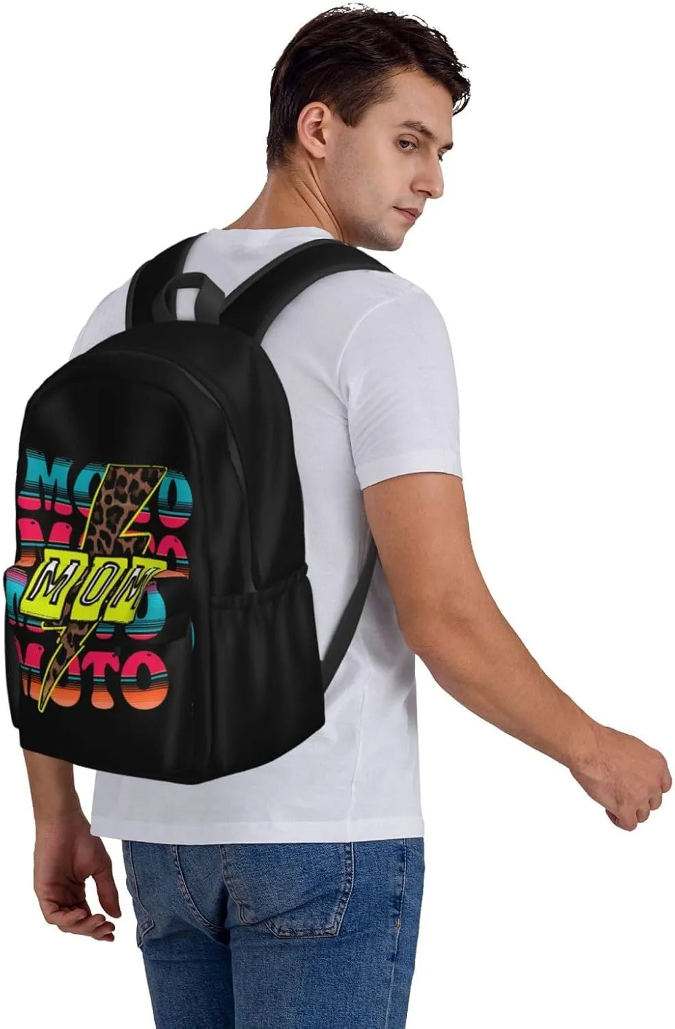 Cute Moto Mom Motocross Mother Racing Dirt Bike Backpack Casual Laptop Backpack Large Capacity Double Shoulder Bag Travel Daypack For Women Men