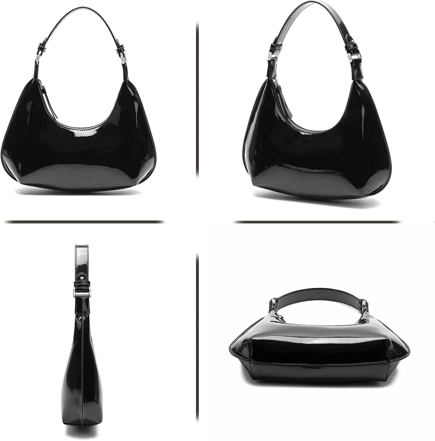 Cute Shoulder Bags for Women, Small Going Out Purse Patent Leather Crescent Bag Women's Shoulder Handbags with Zipper Closure