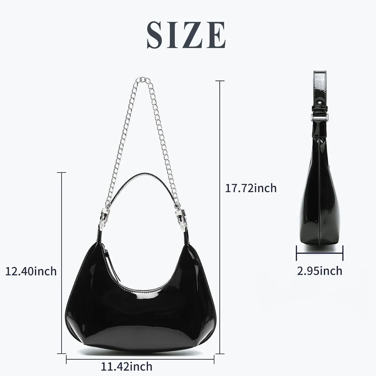 Cute Shoulder Bags for Women, Small Going Out Purse Patent Leather Crescent Bag Women's Shoulder Handbags with Zipper Closure