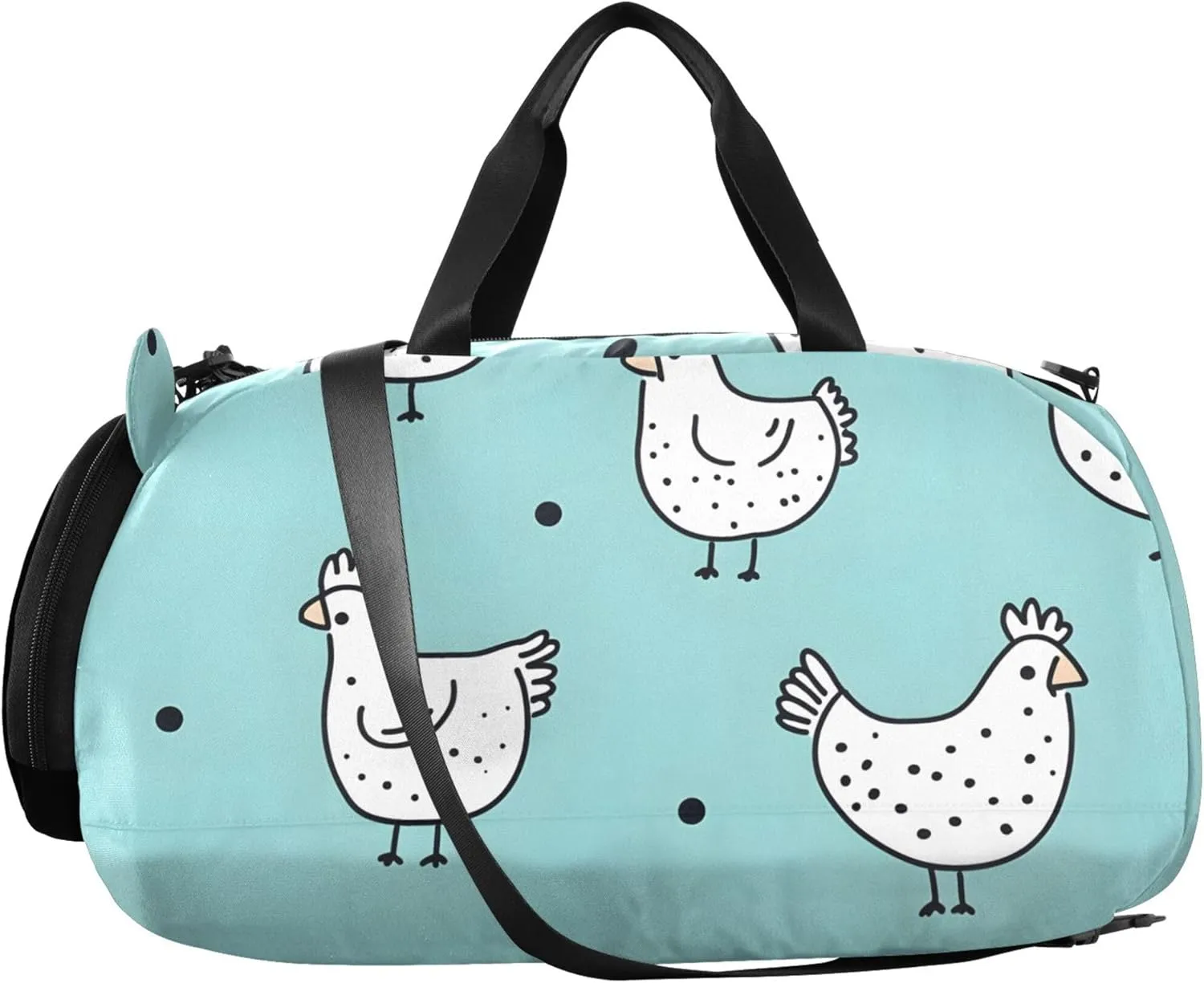Cute White Chickens Green Travel Duffle Bags Girls Tote Weekender Overnight Sports Duffle Bag Carry on Duffel Bag for Boys