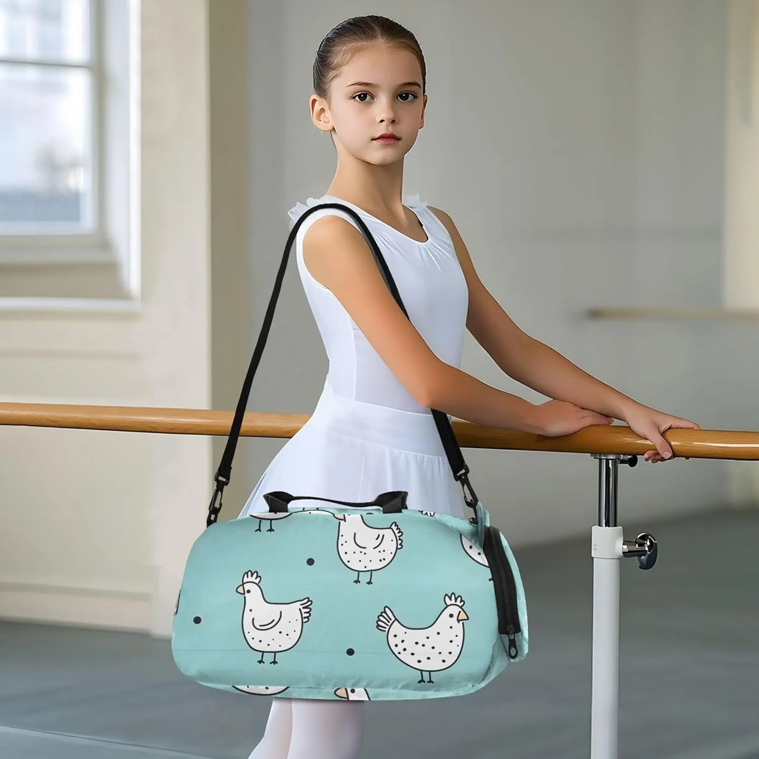 Cute White Chickens Green Travel Duffle Bags Girls Tote Weekender Overnight Sports Duffle Bag Carry on Duffel Bag for Boys