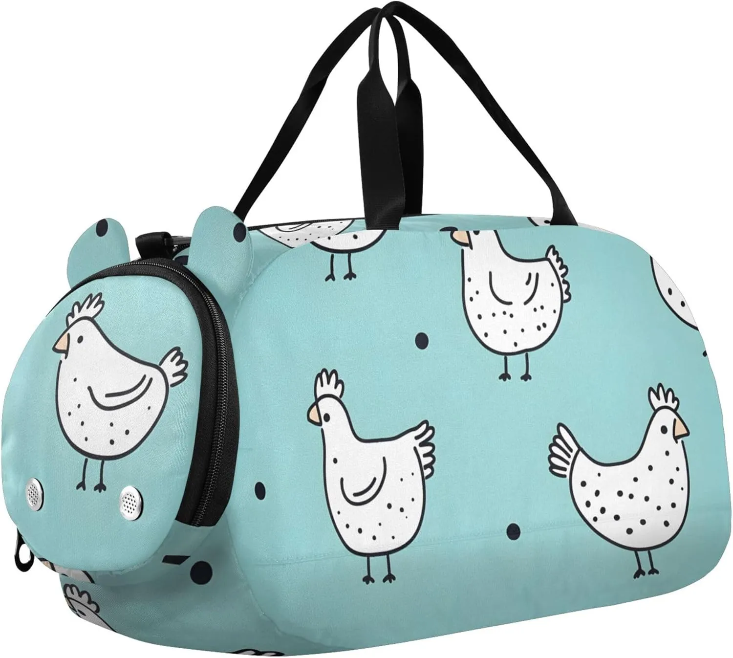 Cute White Chickens Green Travel Duffle Bags Girls Tote Weekender Overnight Sports Duffle Bag Carry on Duffel Bag for Boys