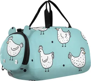 Cute White Chickens Green Travel Duffle Bags Girls Tote Weekender Overnight Sports Duffle Bag Carry on Duffel Bag for Boys