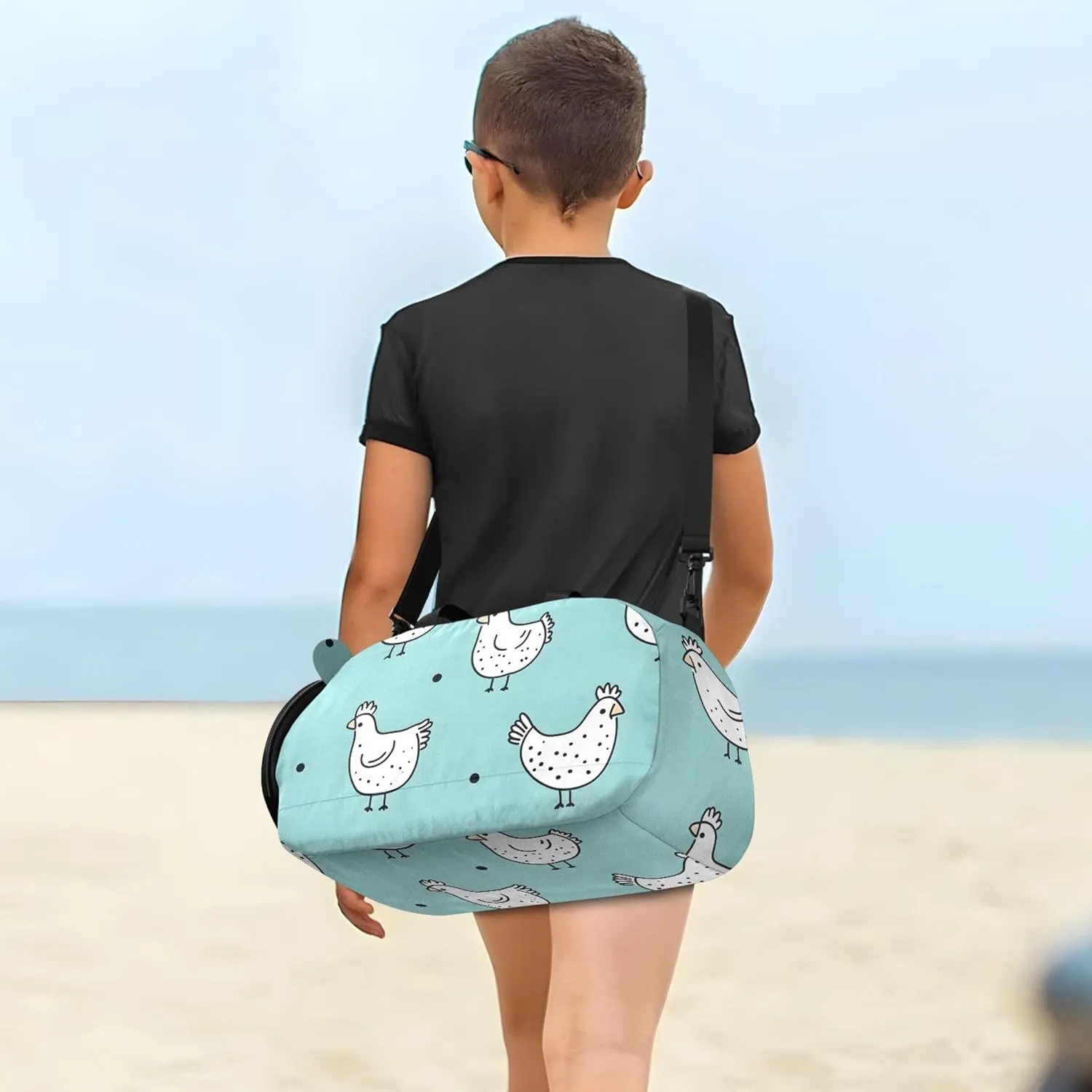 Cute White Chickens Green Travel Duffle Bags Girls Tote Weekender Overnight Sports Duffle Bag Carry on Duffel Bag for Boys