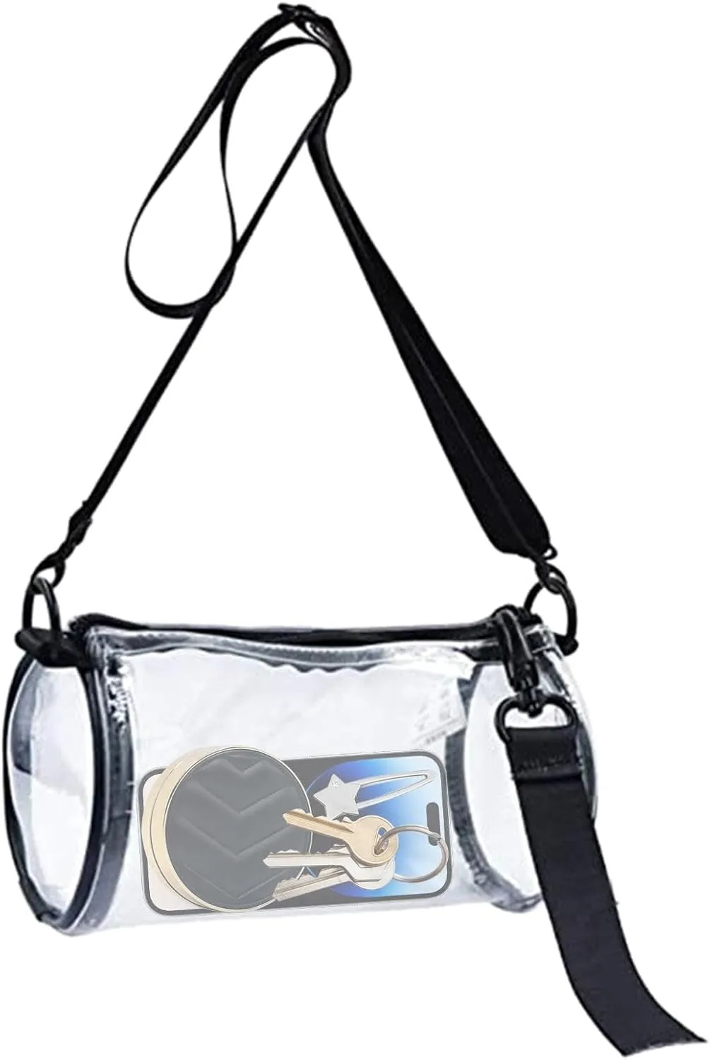Cylindrical Transparent Purse Bag, Cylindrical Transparent Messenger Bag, Trendy Shoulder Bag, Small Shoulder Bag for Stadiums, Airport Security, Single attributes, see description, See description