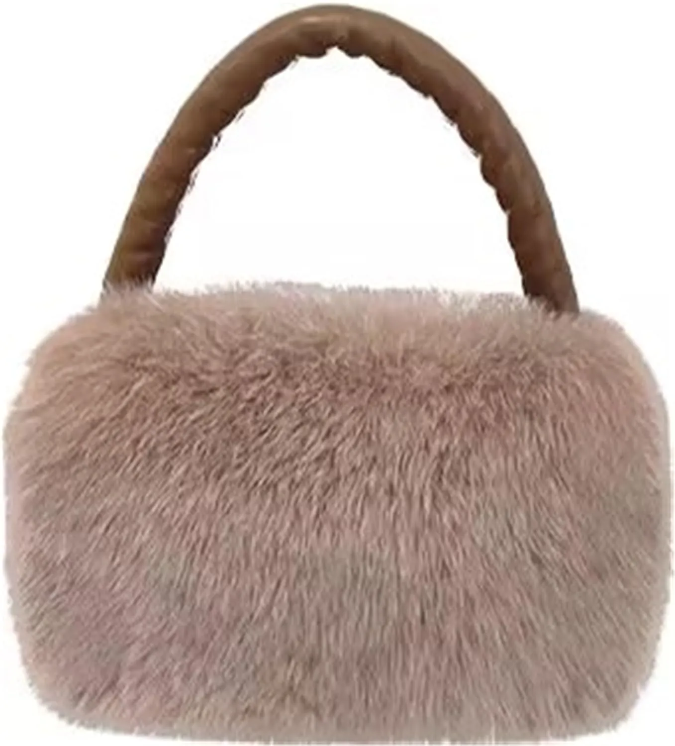 D-06 Women's Fluffy Real Fox Fur Handbag With Long Pearl Crossbody Chain Luxury One Shoulder Bags Bag Small Purse Furry (One Size, Dousha Purple)