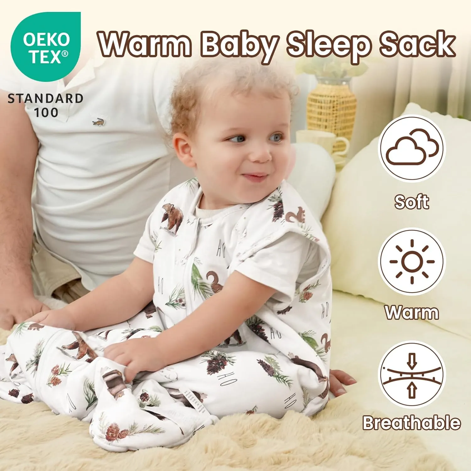 david's kids Baby Winter Sleep Sack 18-24 Months, 2.5 TOG Cotton Baby Wearable Blanket with 2-Way Zipper, Warm Sleep Sack for Unisex Boys Girls, X-Large Size, Animals
