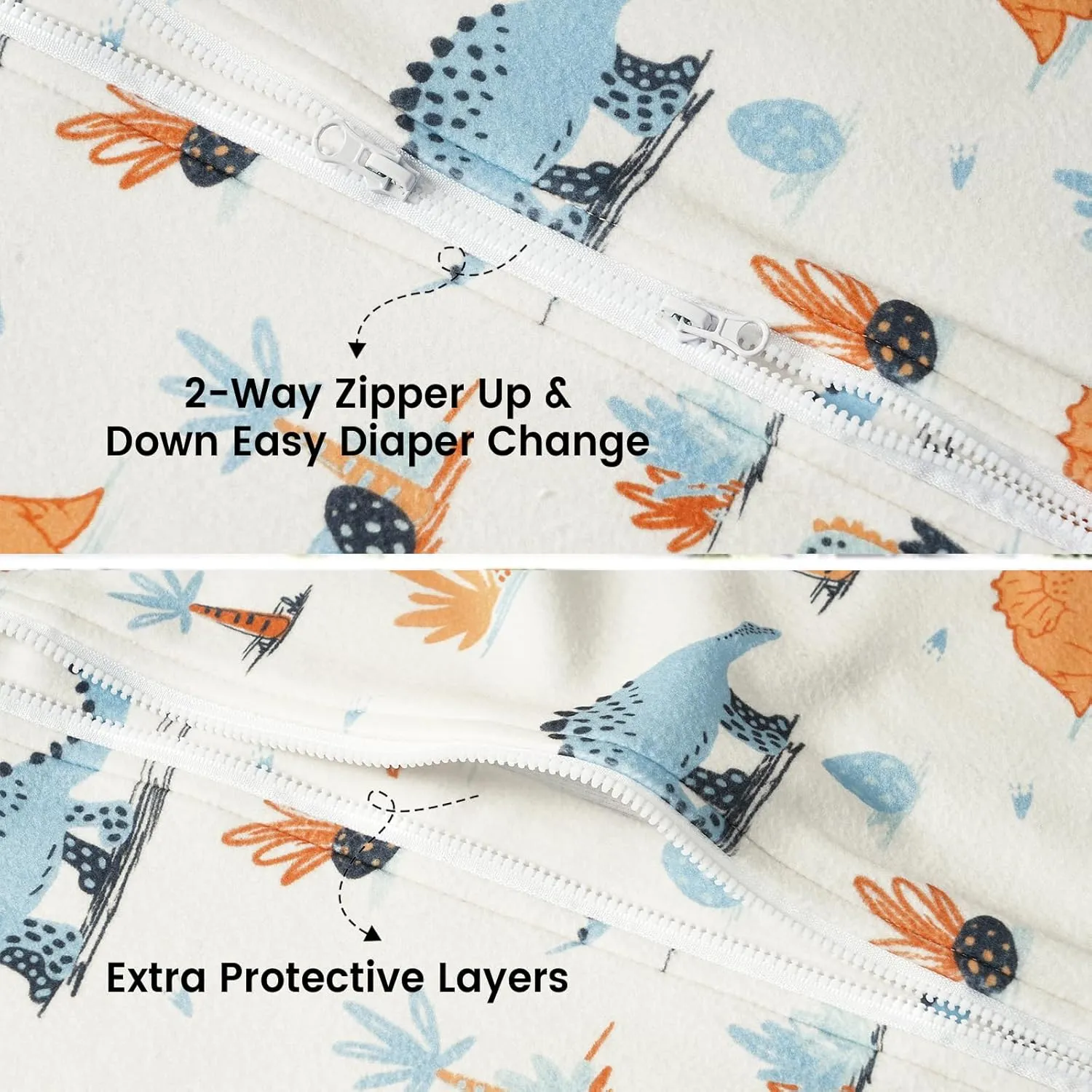 david's kids Micro Fleece Baby Sleep Sack 0-6 Months, Soft Warm Baby Wearable Blankets with 2-Way Zipper, 2 Pack Comfy Sleeping Bags for Infant Newborn Boys Girls Neutral, Small Size, Dinosaur