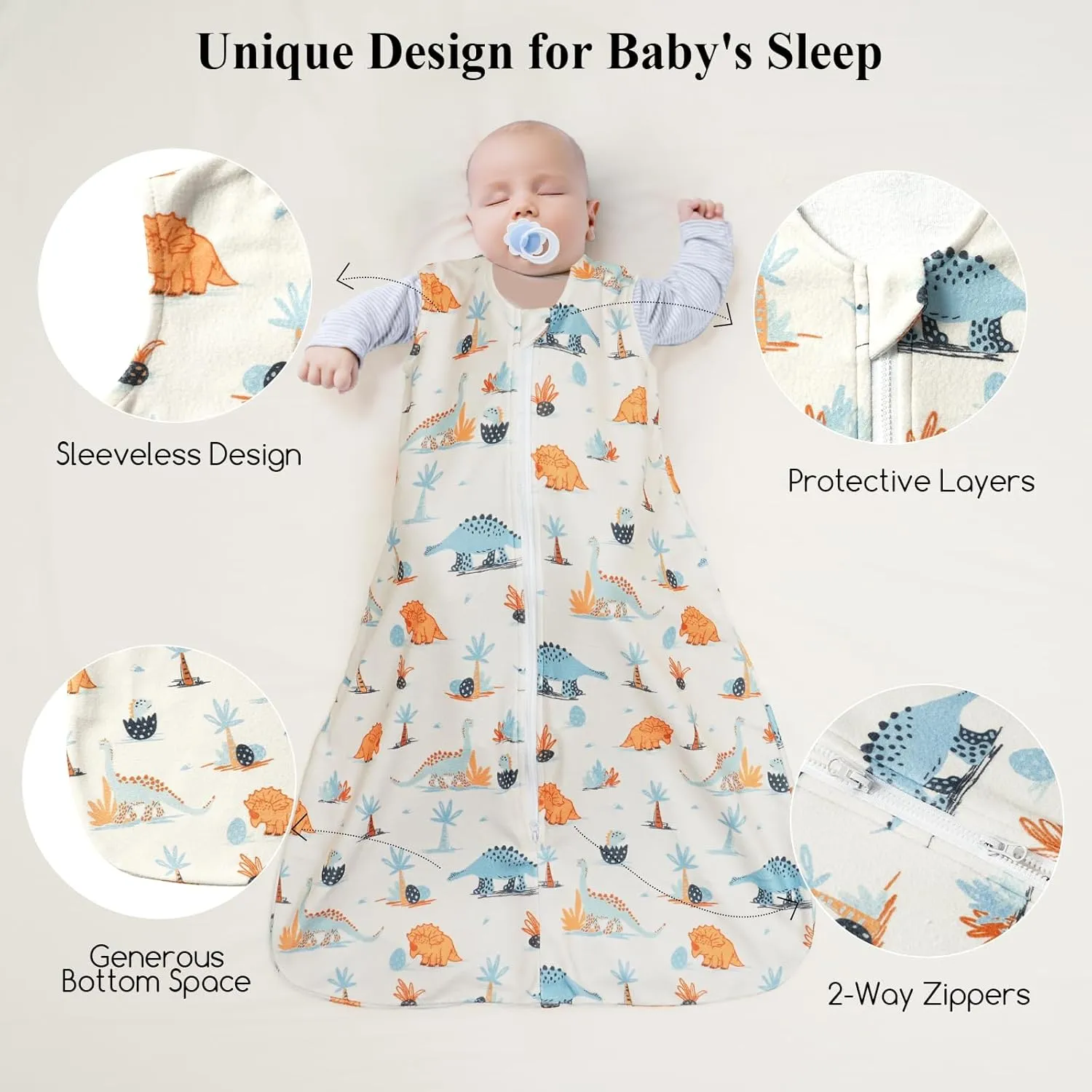 david's kids Micro Fleece Baby Sleep Sack 0-6 Months, Soft Warm Baby Wearable Blankets with 2-Way Zipper, 2 Pack Comfy Sleeping Bags for Infant Newborn Boys Girls Neutral, Small Size, Dinosaur