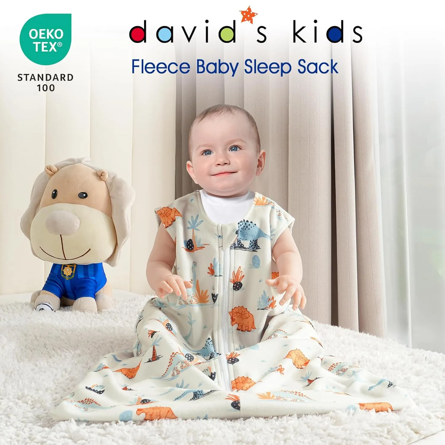 david's kids Micro Fleece Baby Sleep Sack 0-6 Months, Soft Warm Baby Wearable Blankets with 2-Way Zipper, 2 Pack Comfy Sleeping Bags for Infant Newborn Boys Girls Neutral, Small Size, Dinosaur