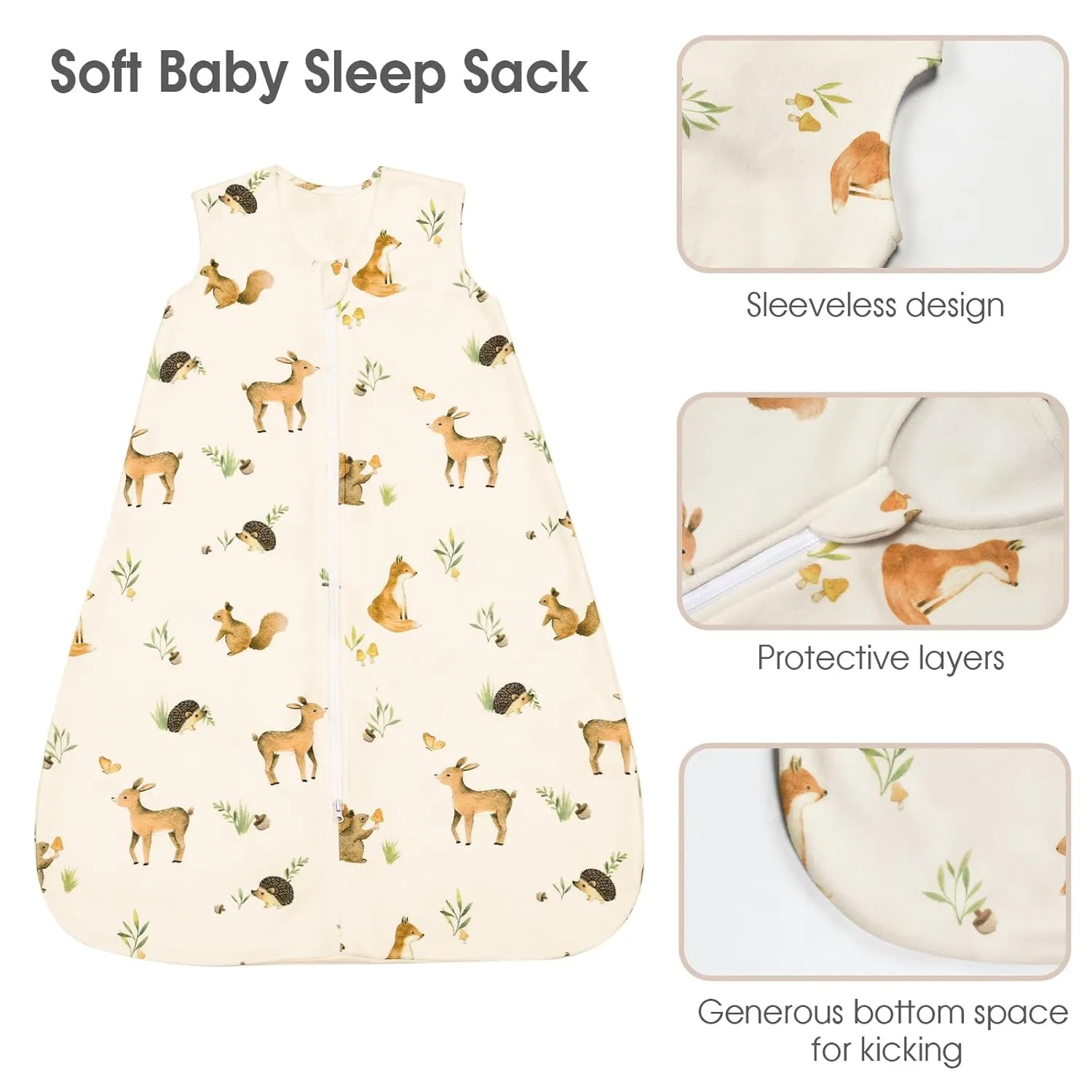 david's kids Micro Fleece Baby Sleep Sack 6-12 Months, Warm Baby Wearable Blankets with 2-Way Zipper, 2 Pack Sleeping Bags for Infant Newborn Boys Girls Neutral, Medium Size, Forest/Woodland Animals