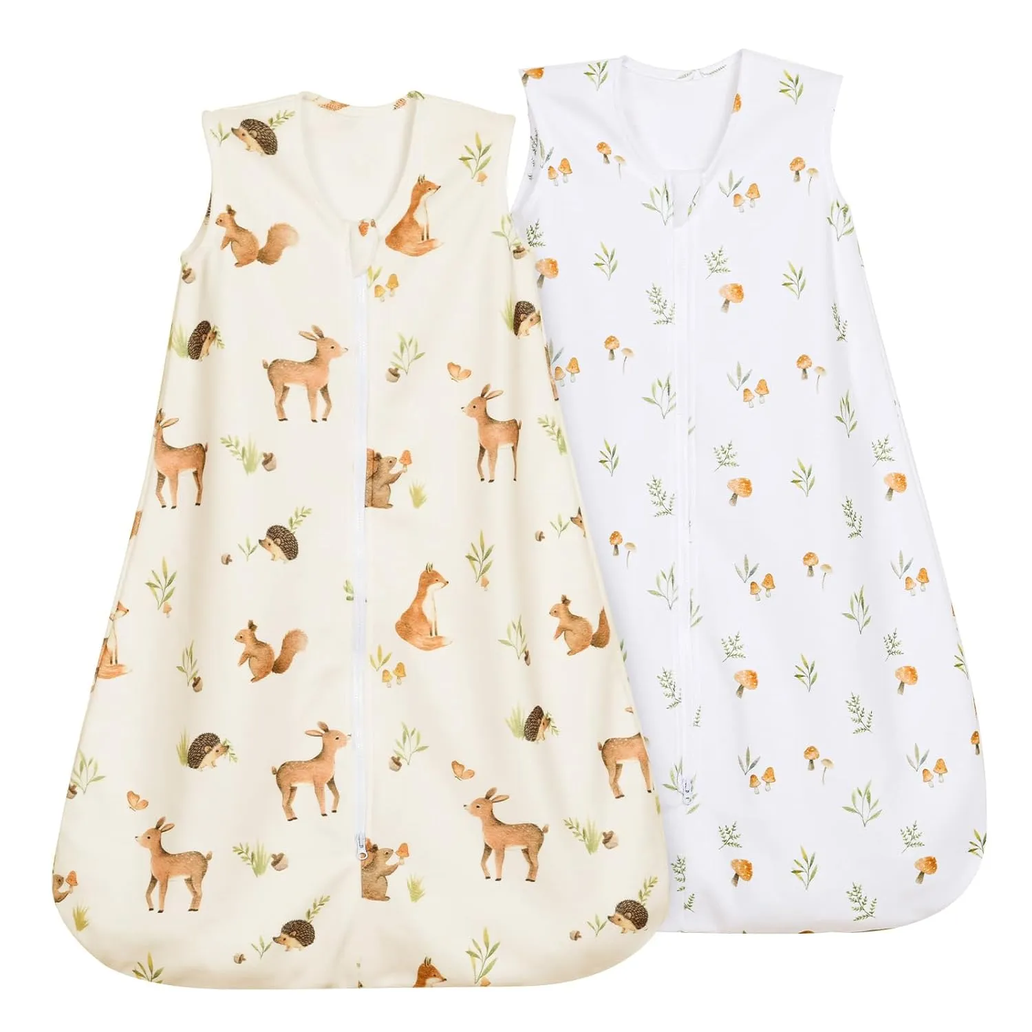 david's kids Micro Fleece Baby Sleep Sack 6-12 Months, Warm Baby Wearable Blankets with 2-Way Zipper, 2 Pack Sleeping Bags for Infant Newborn Boys Girls Neutral, Medium Size, Forest/Woodland Animals
