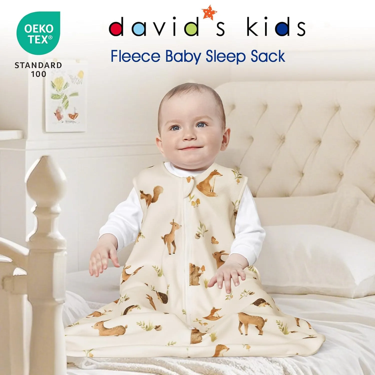 david's kids Micro Fleece Baby Sleep Sack 6-12 Months, Warm Baby Wearable Blankets with 2-Way Zipper, 2 Pack Sleeping Bags for Infant Newborn Boys Girls Neutral, Medium Size, Forest/Woodland Animals