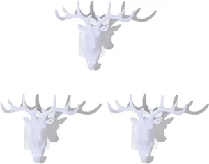 Decorative Wallhook Antler Pendant Wall Hook Deer Antlers Rack Resin Hook Rack Hangers Hand free Pouch-free Wall Mounted Animal Head Hooks for Hat Keychain Towel (White)