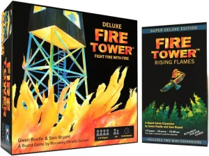 Deluxe Fire Tower Board Game   Super Deluxe Rising Flames Expansion Bundle (Includes Two Mini expansions!) - Fight fire with fire in Fast paced and Competitive Game | Easy to Learn | 15-30 min