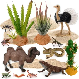 Desert Animals Figurines Set, Realistic Desert Animals, Model Trees Kit with Cactus Figurines for Kids School Projects Party Favors Birthday Presents