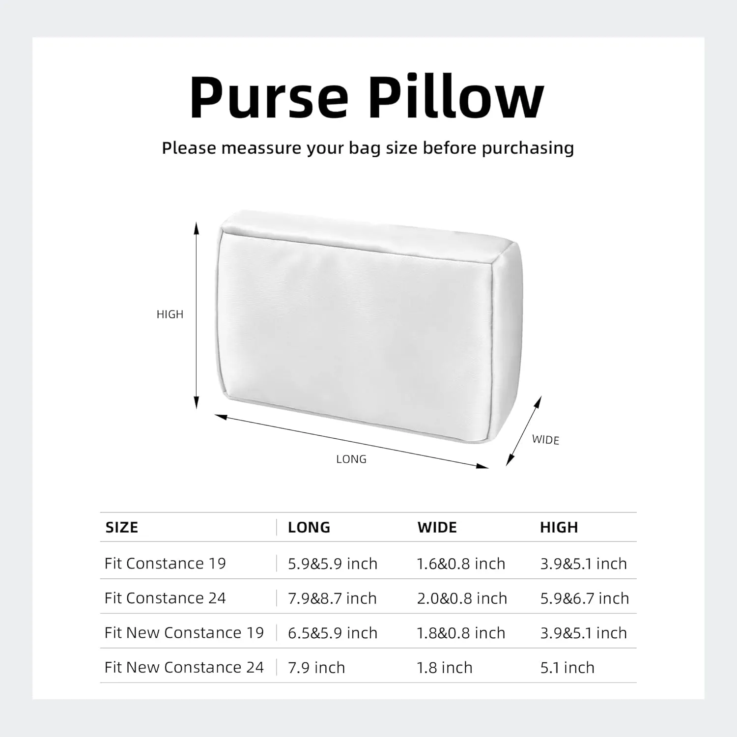 DGAZ Bag Pillow Shaper Insert for Luxury Handbags, Silky Pillow Shaper for Hermes Constance 19/New19/24/New24 Bags（C19,White）