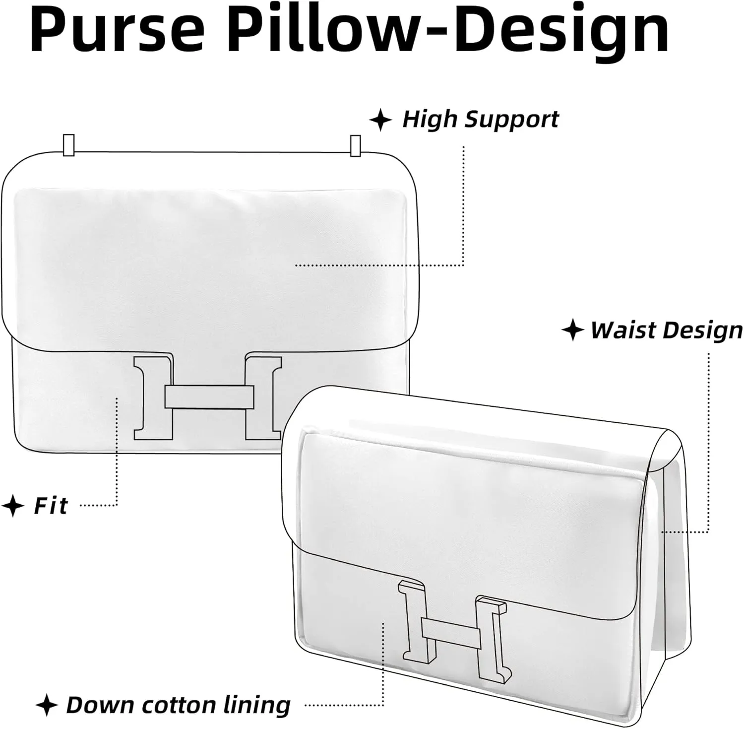 DGAZ Bag Pillow Shaper Insert for Luxury Handbags, Silky Pillow Shaper for Hermes Constance 19/New19/24/New24 Bags（C19,White）
