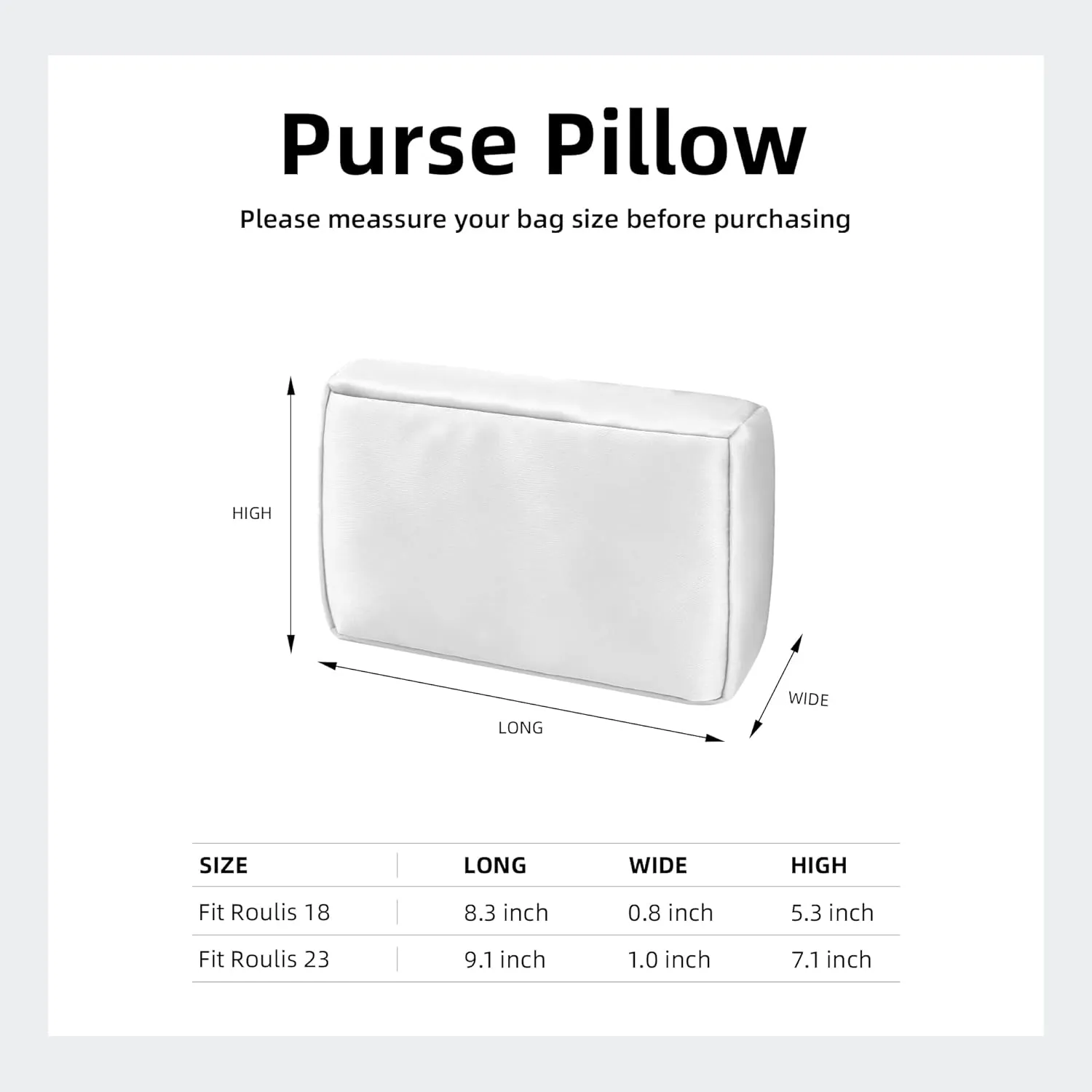 DGAZ Purse Pillow Insert for Hermes Roulis bags, Memory Foam, Silky Pillow Shaper for Luxury Handbags(White,Roulis18)
