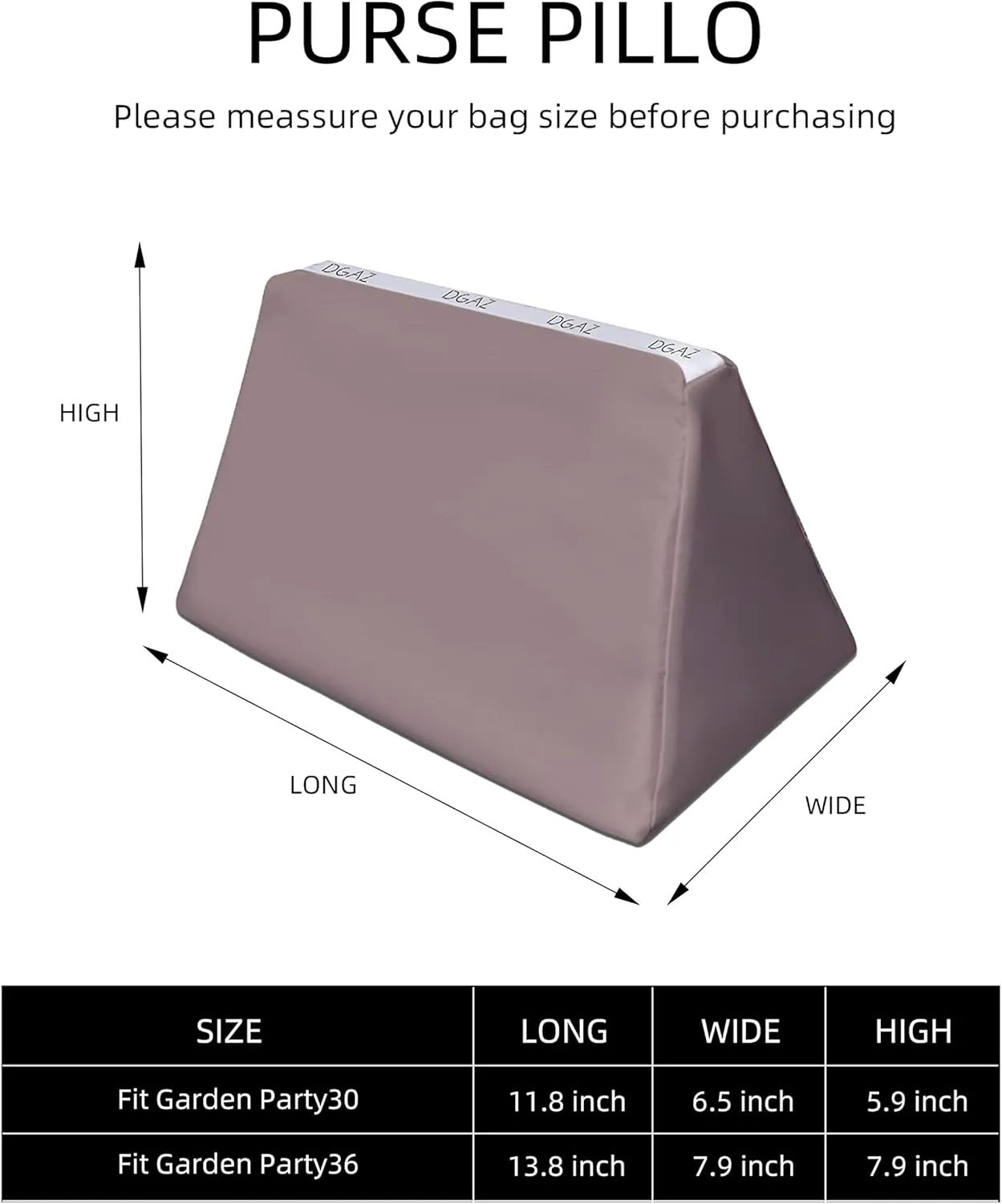 DGAZ Purse Pillow Insert for Luxury Handbags, Memory Foam, Silky Pillow Shaper for Garden Party 30/36 Bags(Konjac purple,GP36)