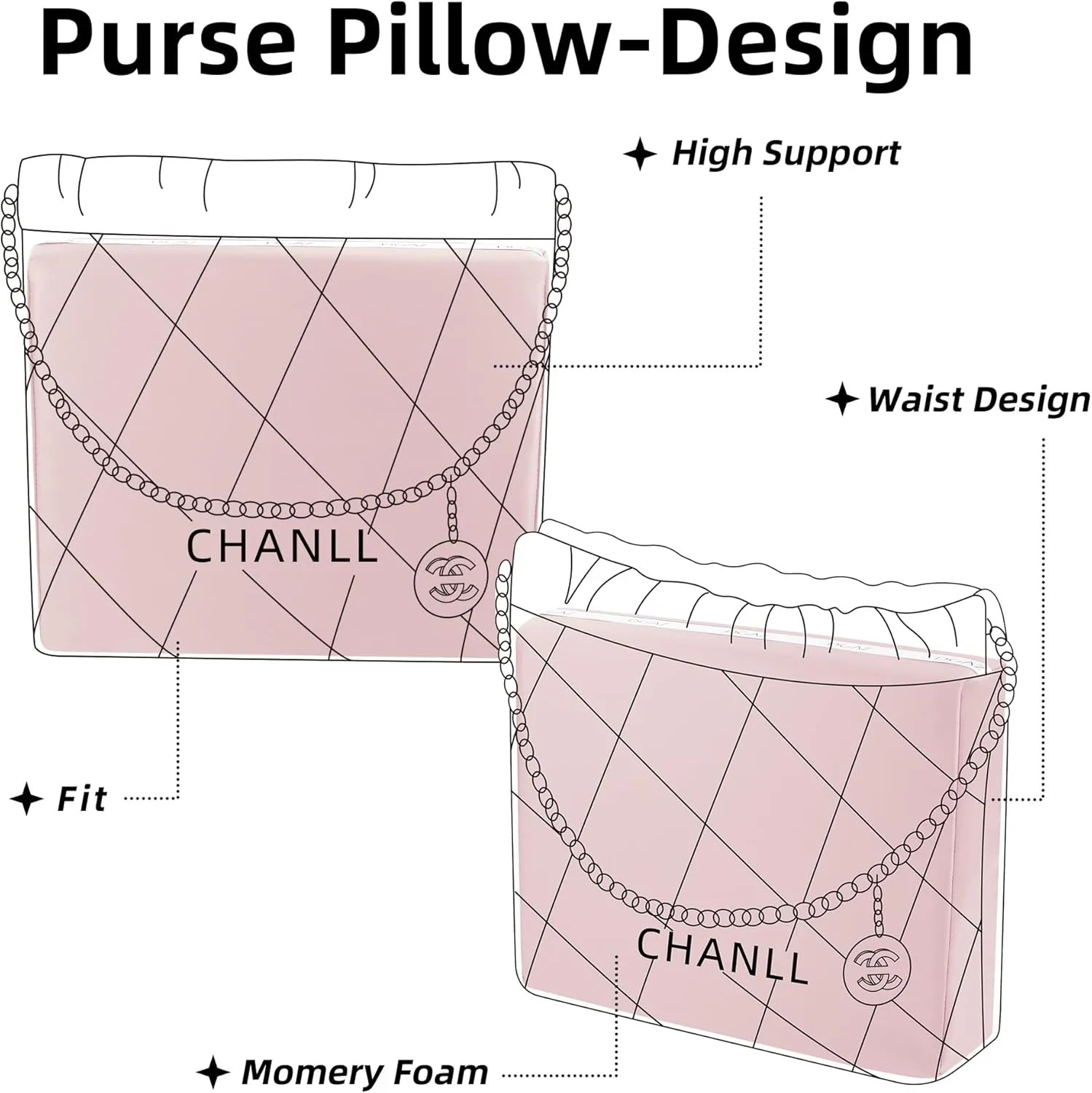 DGAZ Purse Pillow Shaper Insert for Chanel 22 Bags, Silky Pillow Shaper for Luxury Handbags(Pink,Mini)