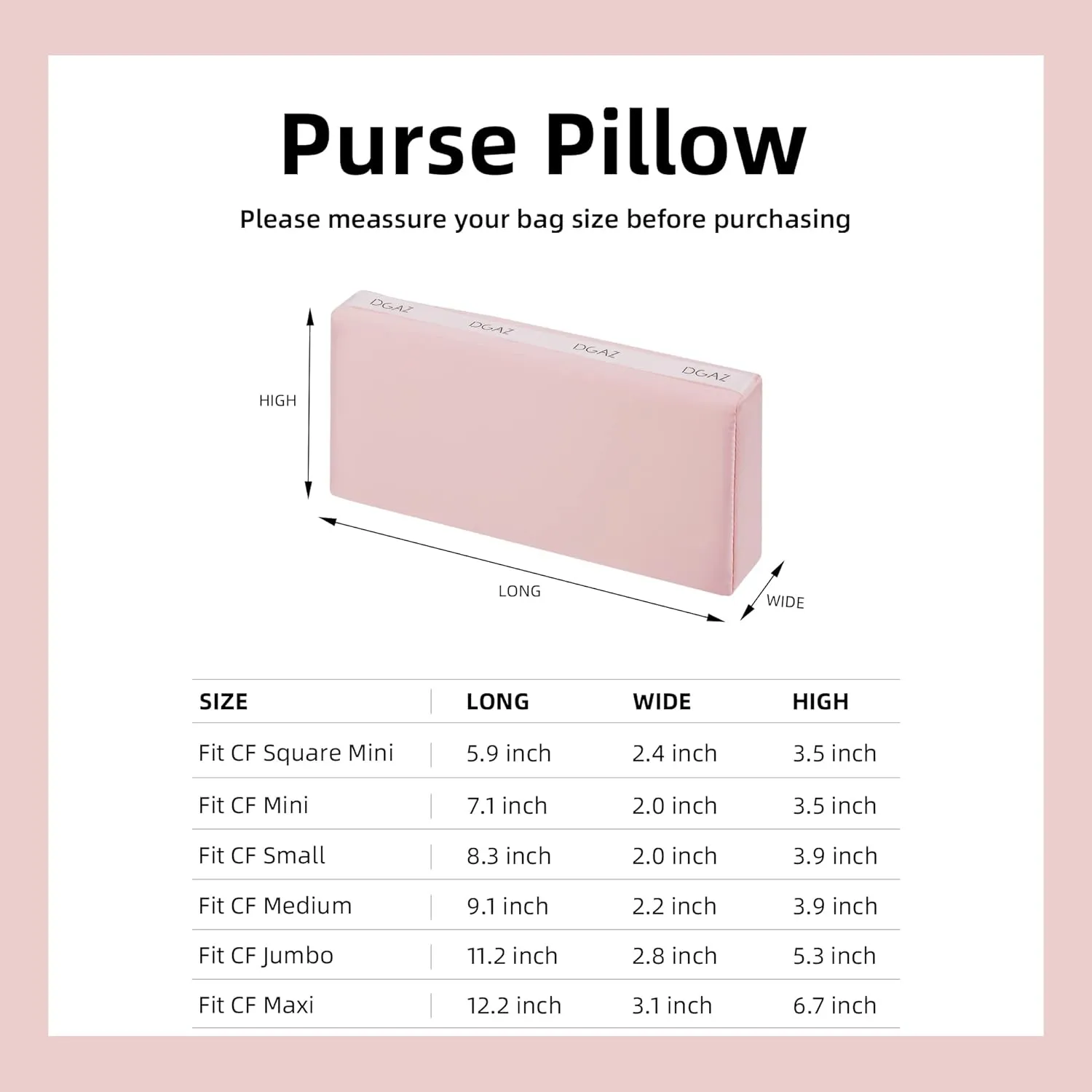 DGAZ Purse Pillow Shaper Insert for Chanel CF Bags, Silky Pillow Shaper for Luxury Handbags（Pink, Small 23）