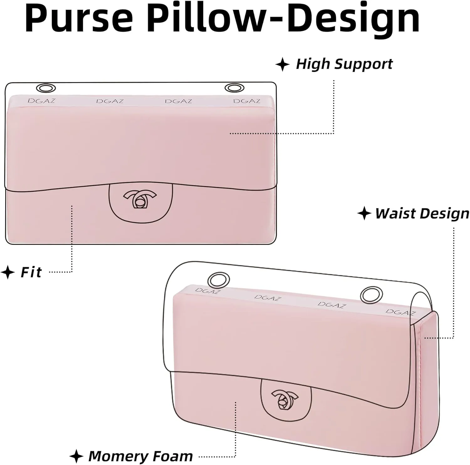 DGAZ Purse Pillow Shaper Insert for Chanel CF Bags, Silky Pillow Shaper for Luxury Handbags（Pink, Small 23）