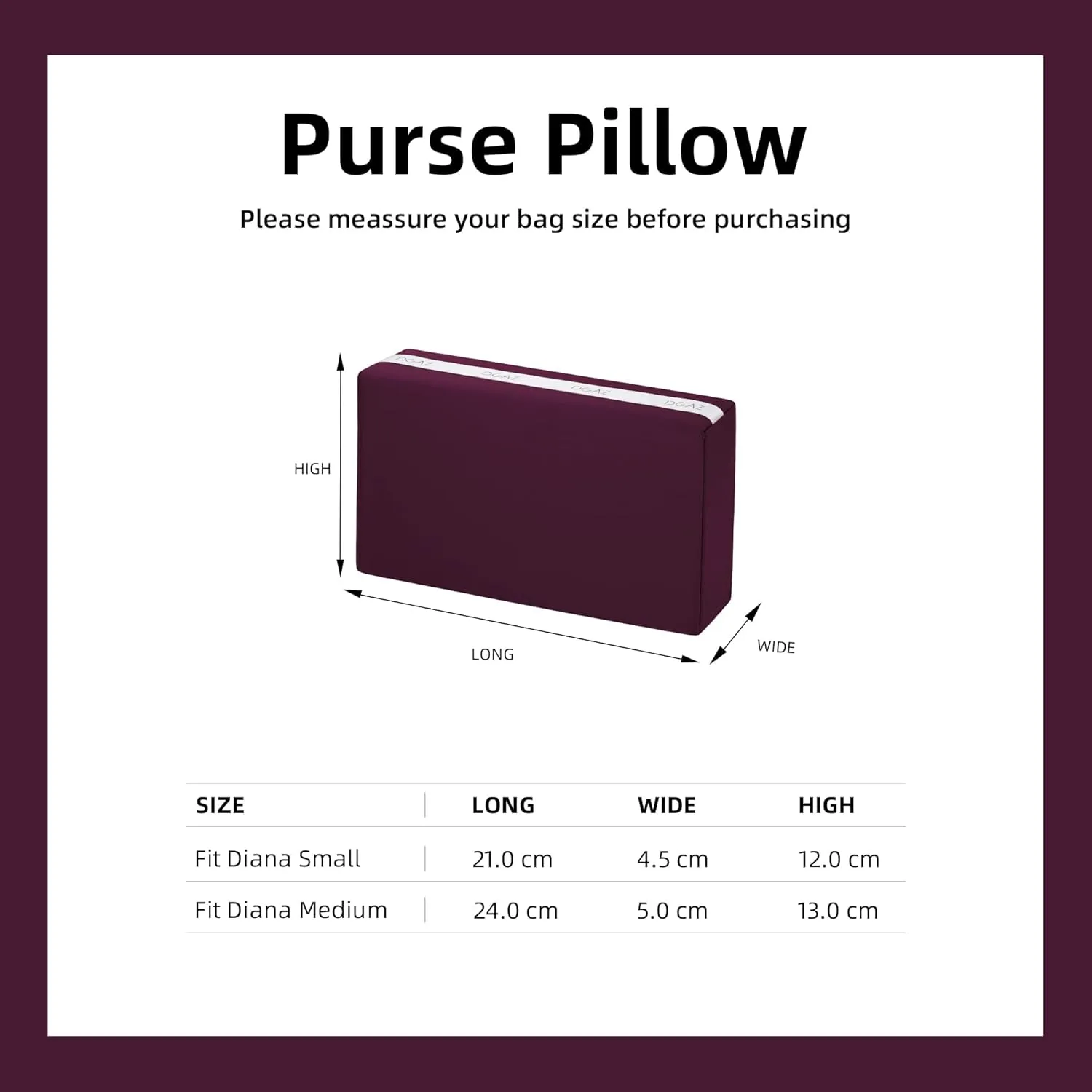 DGAZ Purse Pillow Shaper Insert for Chanel Diana Bag, Silky Pillow Shaper for Luxury Handbags(Fuchsia,Medium)