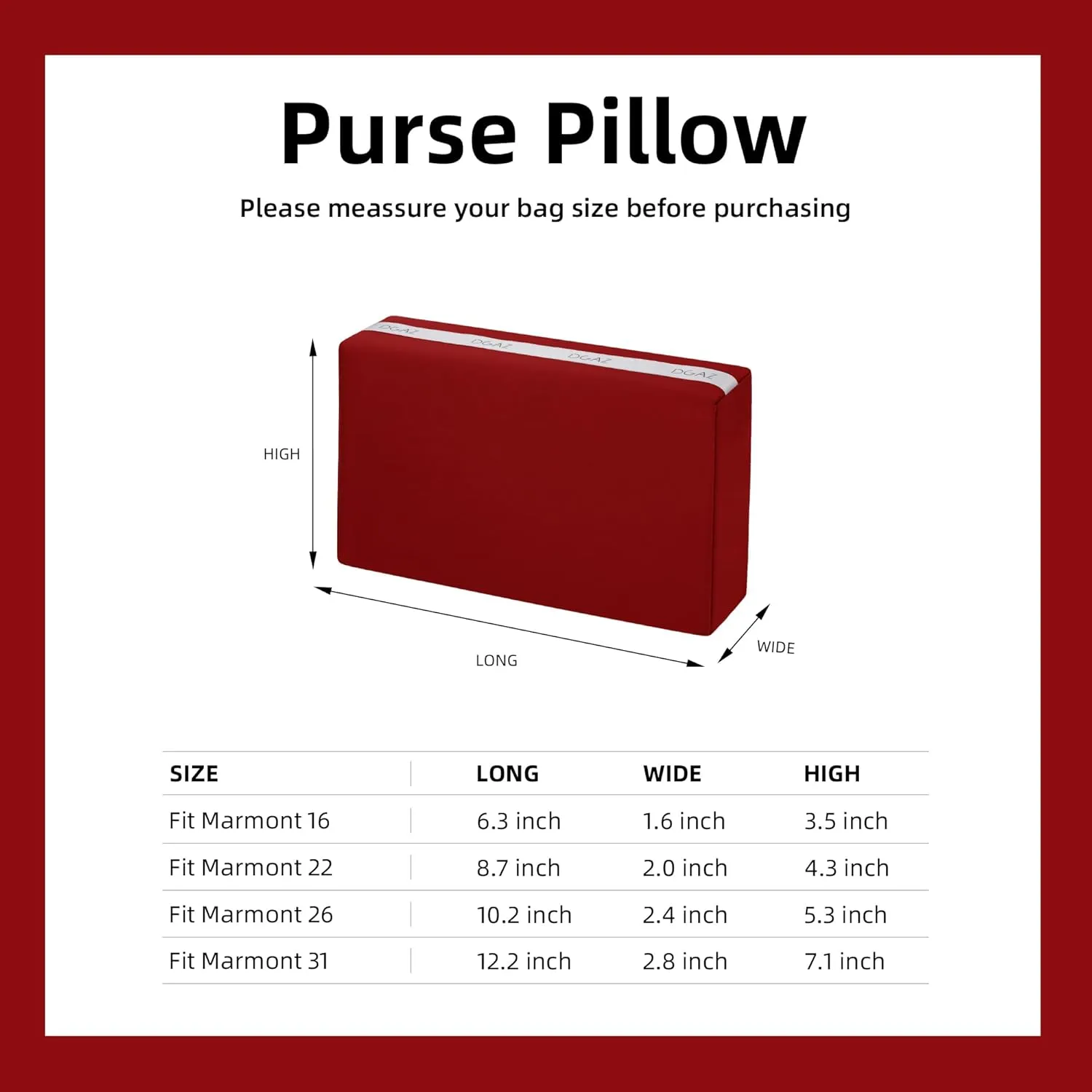 DGAZ Purse Pillow Shaper Insert for Gucci Marmont Bag, Silky Pillow Shaper for Luxury Handbags(Rouge Cassque,Marmont26)