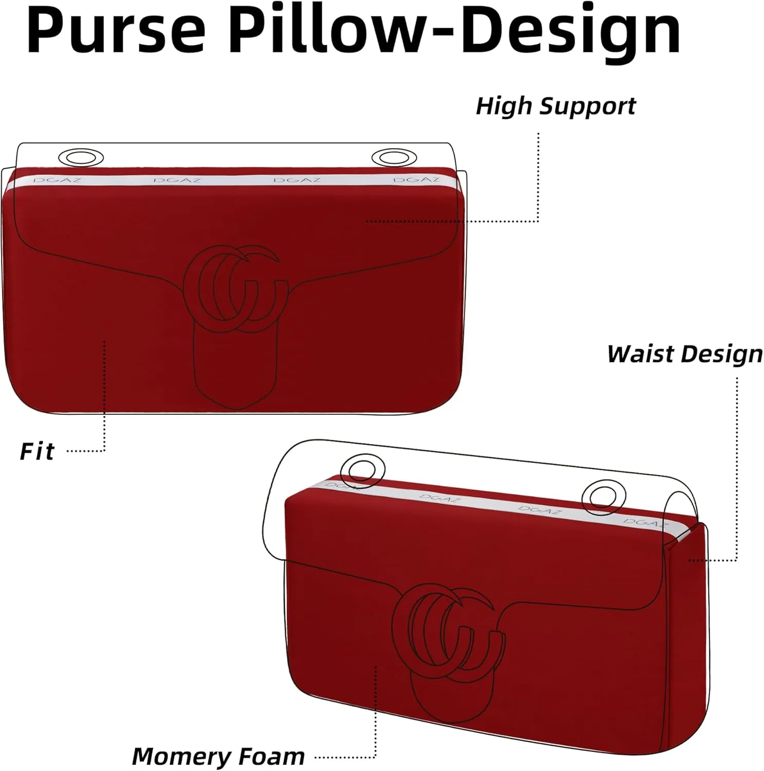 DGAZ Purse Pillow Shaper Insert for Gucci Marmont Bag, Silky Pillow Shaper for Luxury Handbags(Rouge Cassque,Marmont26)