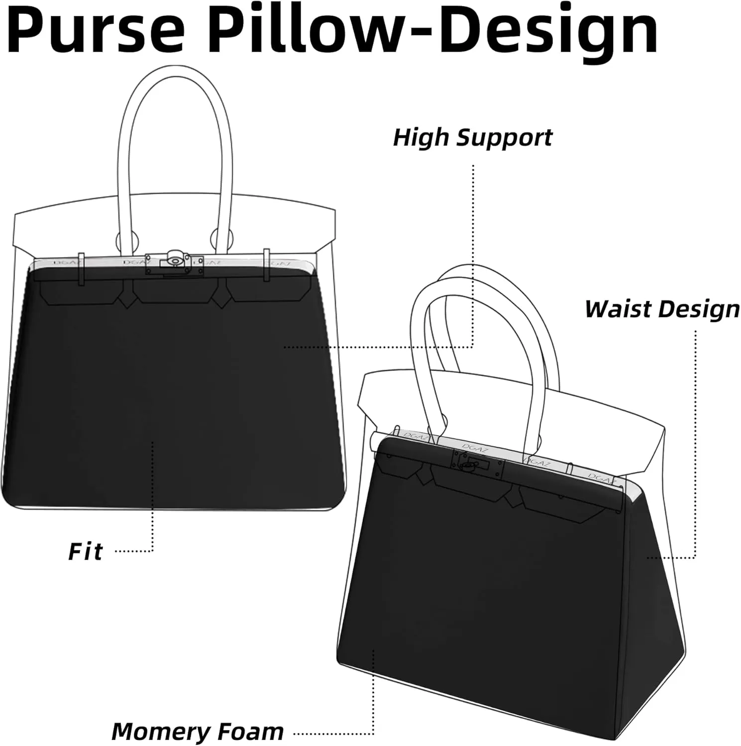 DGAZ Purse Pillow Shaper Insert for Hermes Hac Bags, Silky Pillow Shaper for Luxury Handbags(Black,Hac 50)