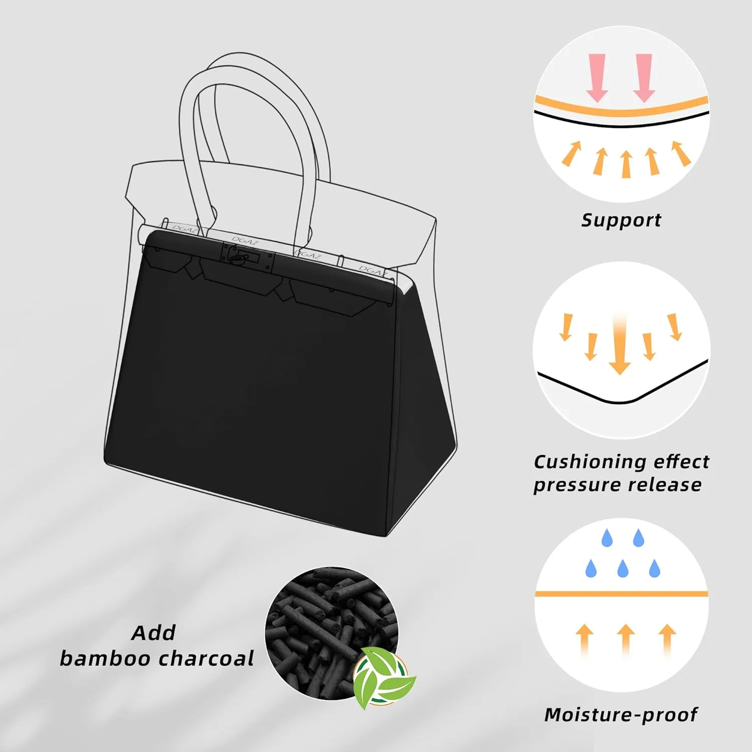DGAZ Purse Pillow Shaper Insert for Hermes Hac Bags, Silky Pillow Shaper for Luxury Handbags(Black,Hac 50)