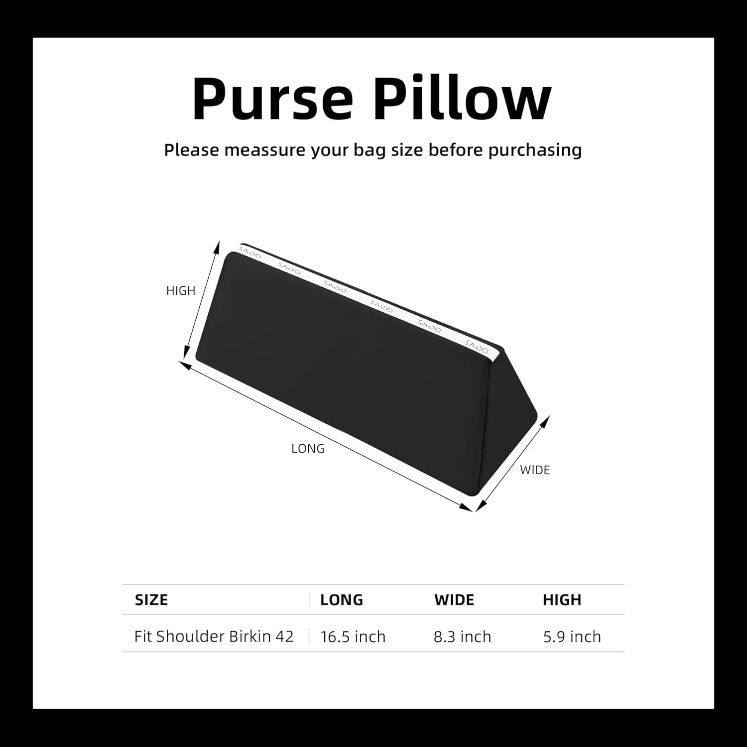 DGAZ Purse Pillow Shaper Insert for Hermes Shoulder Birkin/Hac/Kelly Bags, Silky Pillow Shaper for Luxury Handbags(Black,Shoulder Birkin)