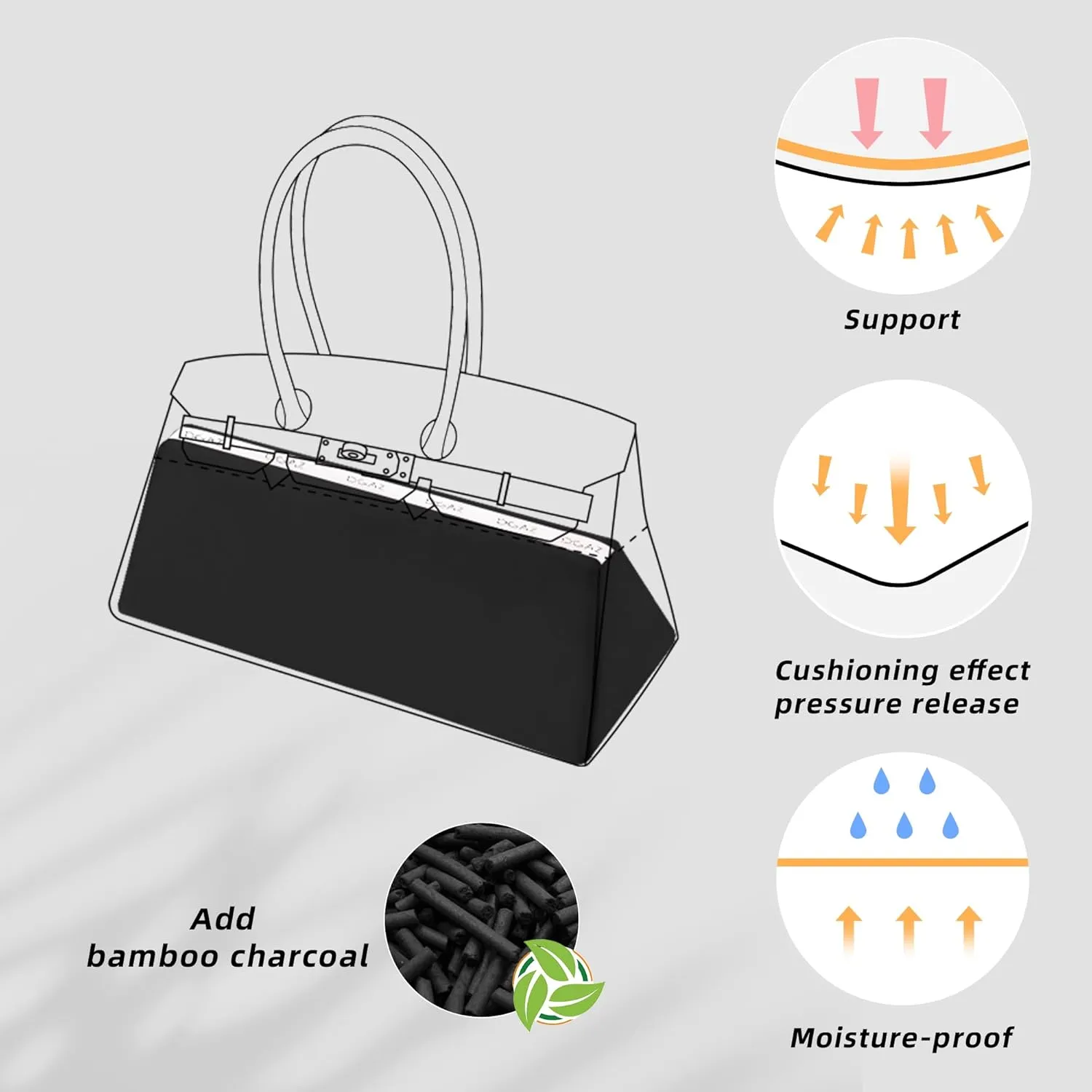 DGAZ Purse Pillow Shaper Insert for Hermes Shoulder Birkin/Hac/Kelly Bags, Silky Pillow Shaper for Luxury Handbags(Black,Shoulder Birkin)