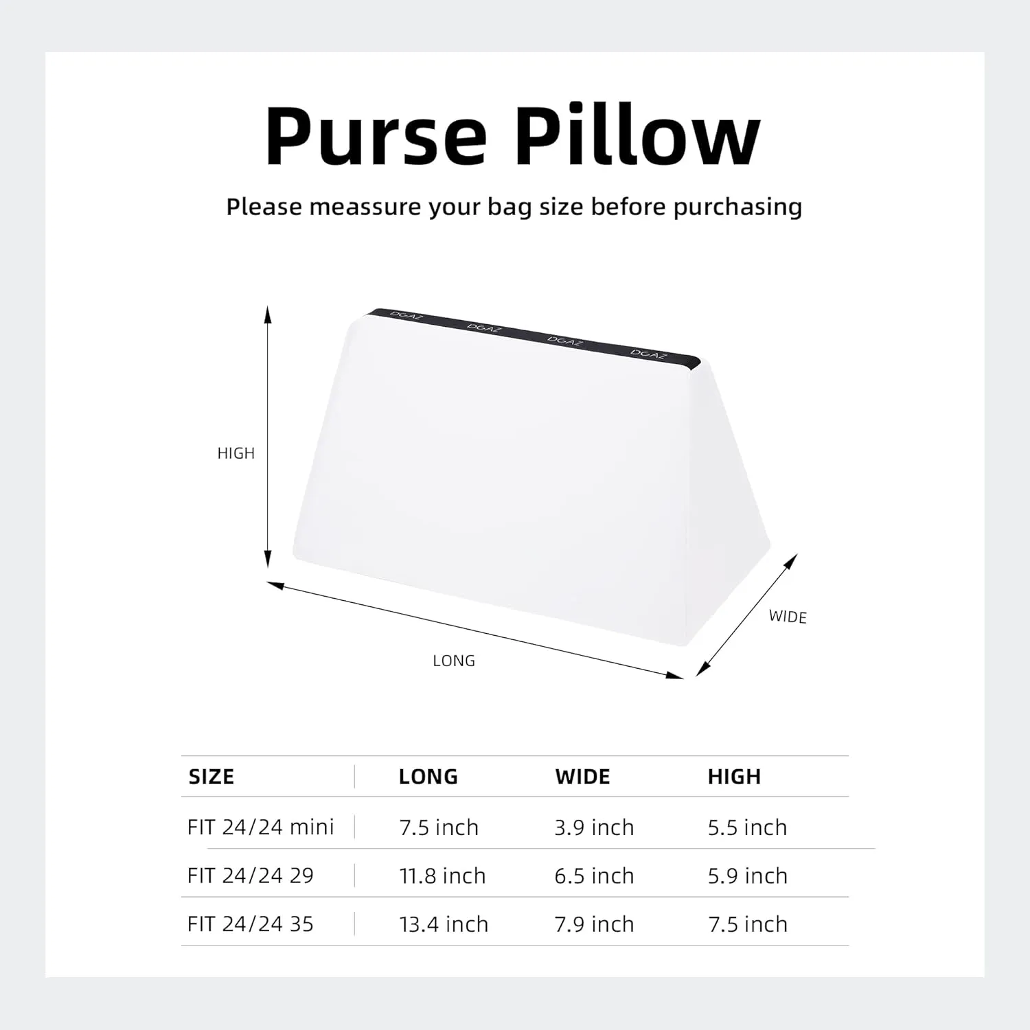 DGAZ Purse Pillow Shaper Insert for Luxury Handbags, Silky Pillow Shaper for Hermes 24/24-35 Bags（White）