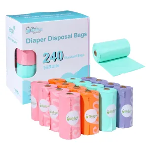 Diaper Bags Disposable for Baby, 16 Refill Rolls/240 Bags OXO-Biodegradable Waste Bags,Dirty Disposable Diaper Bags,Diaper Trash Bags,Rainbow